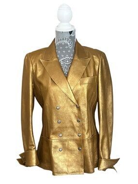 Vintage Charles Jourdan Gold Leather Blazer Goatskin Double Breasted